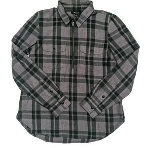 Madewell Flannel Shirt Women's Size Small Green Plaid 1/4 Zip Long Sleeve